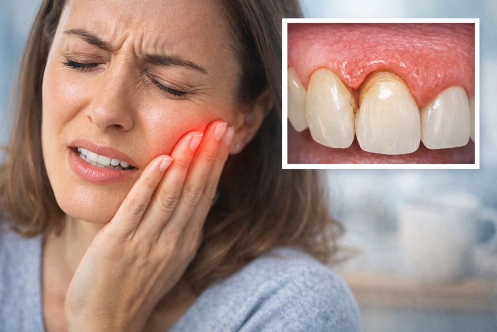 Woman in pain needing a gum graft in Sunset Hills, MO