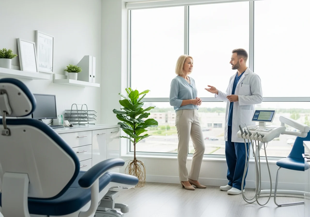 Periodontist using specialized equipment for gum treatment